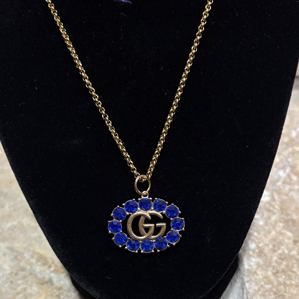 Gold and Royal Blue GG Pendant Necklace